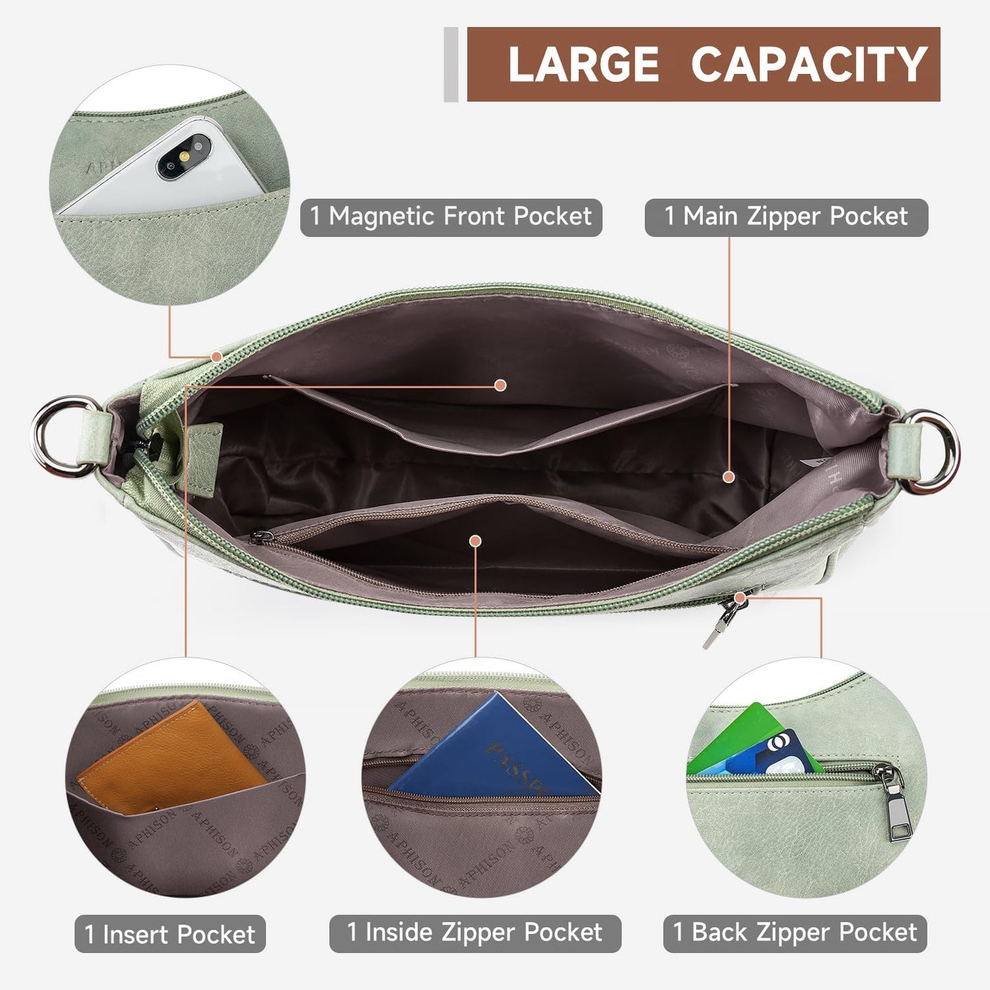 APHISON Small Vegan Leather Crossbody Shoulder Bag with Adjustable Strap