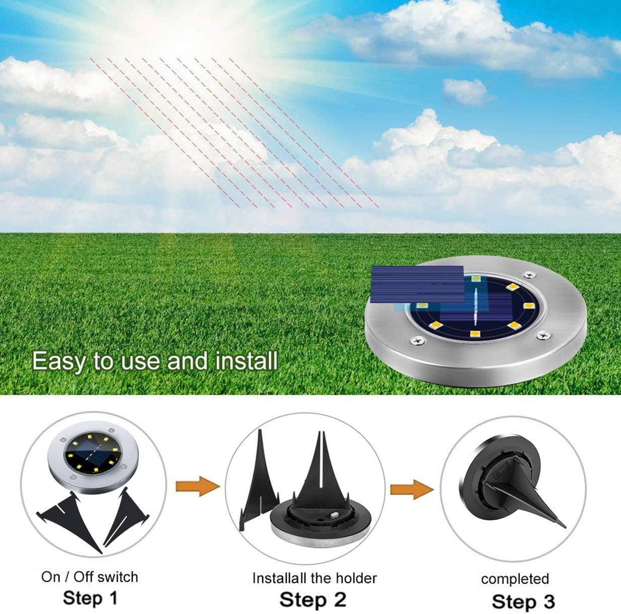 12-Pack Solar Ground Lights 8 LED Warm White IP65 Garden Pathway