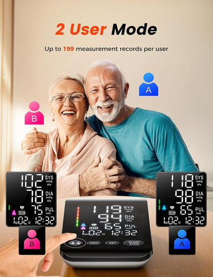 Aidisy Arm Blood Pressure Monitor with LED Display, Dual-User Memory