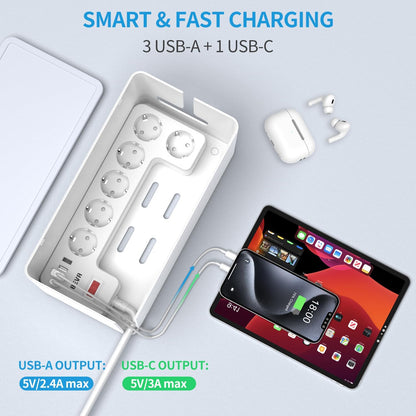 BEVA PW0620-CU-W Power Strip with Cable Organizer Box 3680W