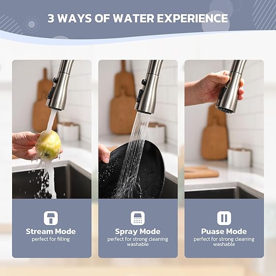 Modern Stainless Steel Kitchen Faucet with High Curved Spout, Complete Kit