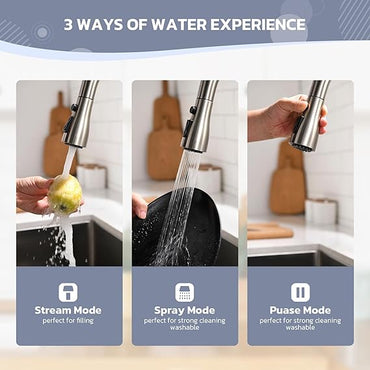 Modern Stainless Steel Kitchen Faucet with High Curved Spout, Complete Kit