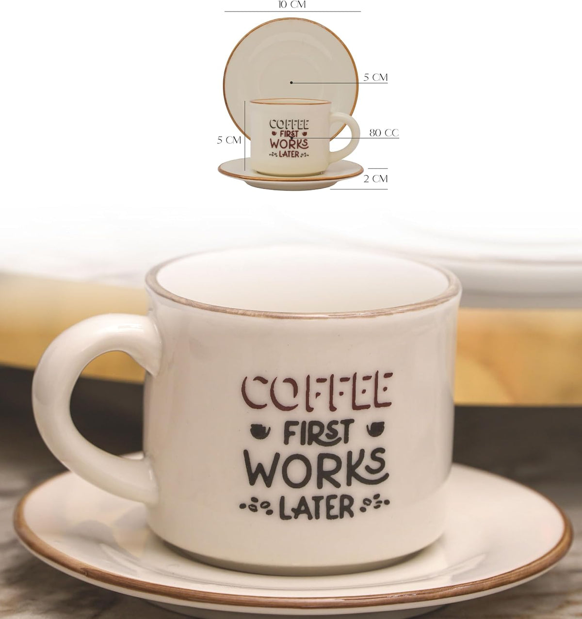 CER-POR Turkish Porcelain Coffee Cup and Saucer Set of 2