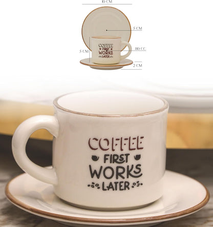 CER-POR Turkish Porcelain Coffee Cup and Saucer Set of 2