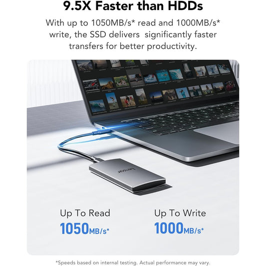 Lexar ES3 1TB USB‑C Portable SSD – 1050 MB/s Read, Silver