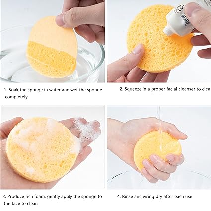 Fodlon Face Wash Sponge, Natural Cellulose Cleansing Sponge for Facial Spa Massage