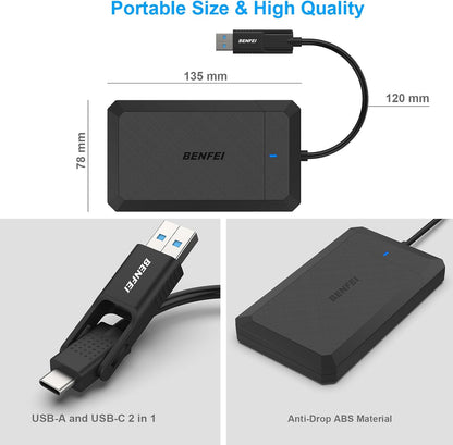 BENFEI 2.5 Inch SATA to USB Tool-Free External Hard Drive Enclosure USB-C USB-A Compatible with 2.5 Inch SSD UASP SATA III Black