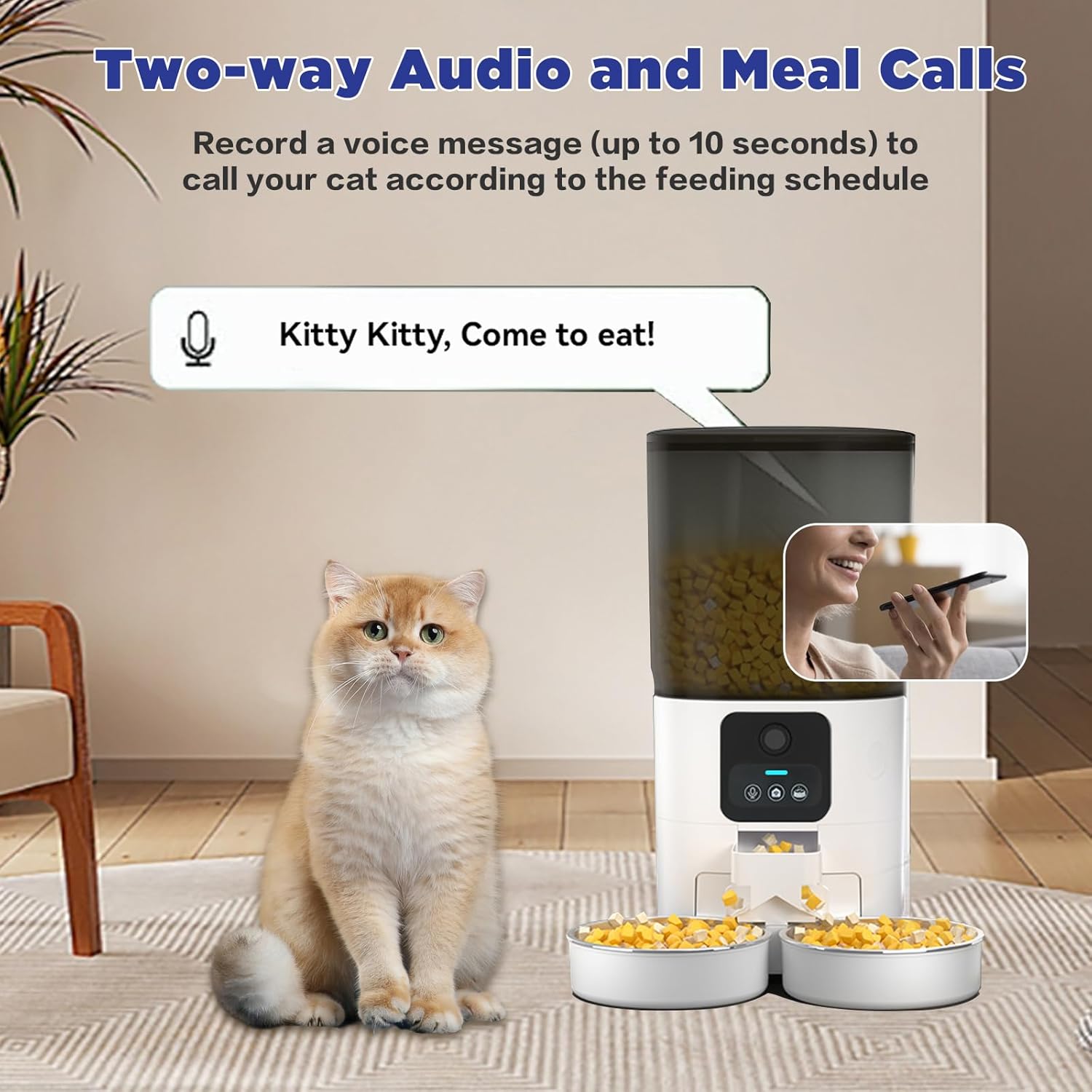 Smart Dual-Pet Automatic Feeder: HD Video, 5G WiFi, Two-Way Audio, Large Capacity