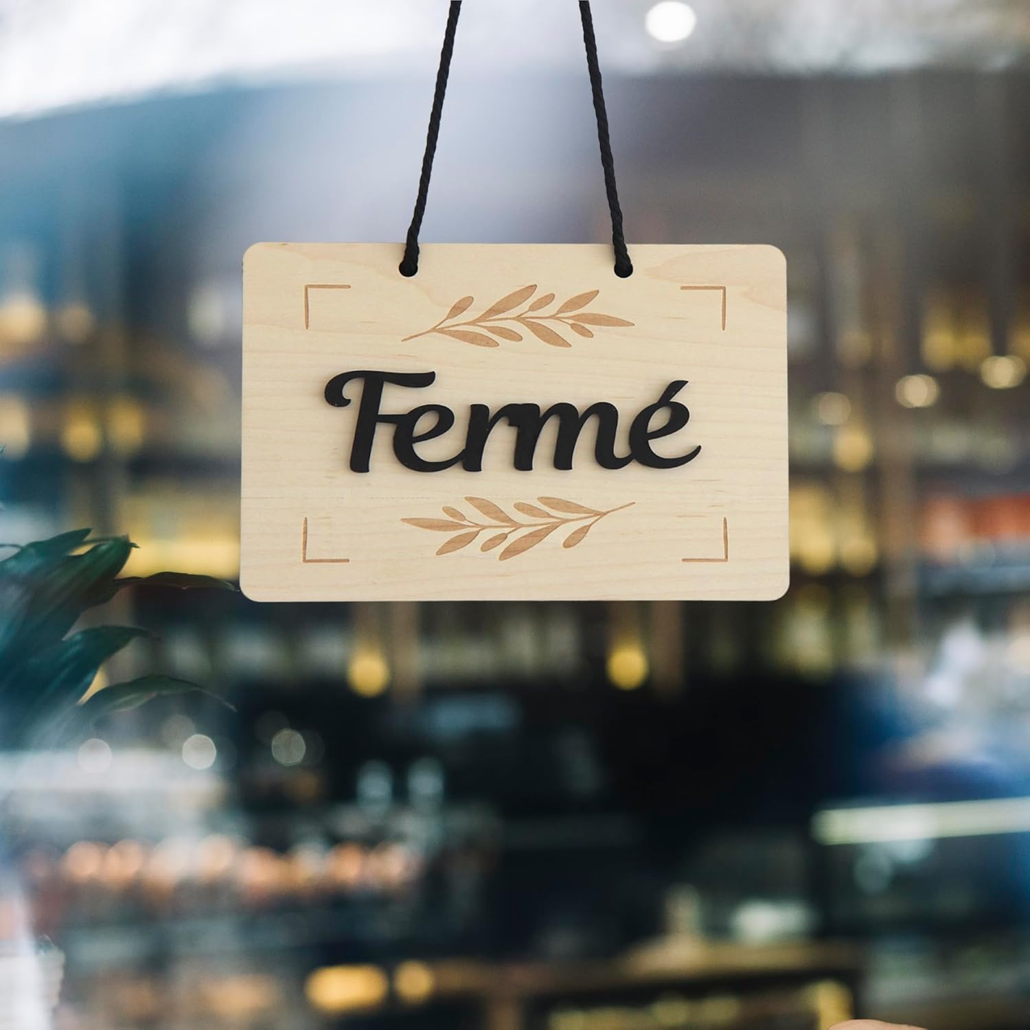 Wooden Open/Closed Sign with Black Plexiglass Letters for Glass Doors