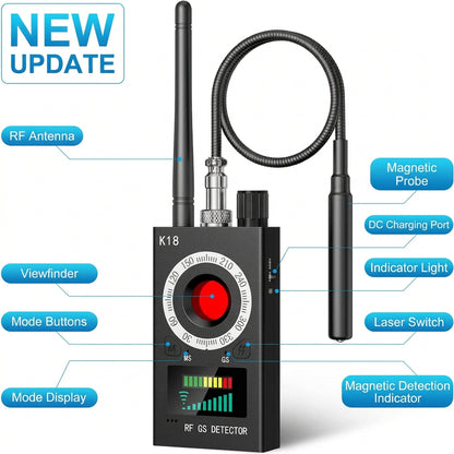 Menborn Anti Spy Hidden Camera and RF Bug Detector Black