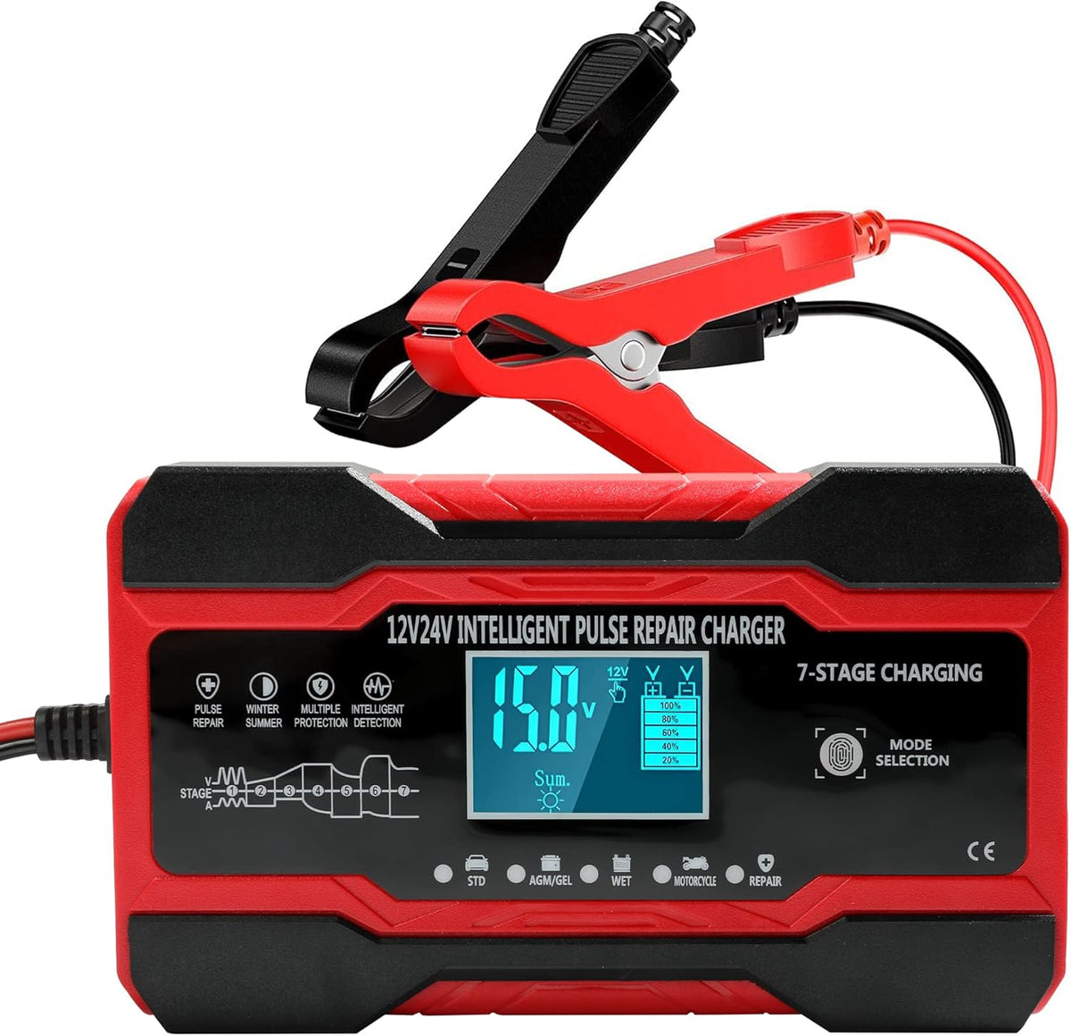 AOCISKA 8‑Amp 12V/24V Automatic Smart Battery Charger with Desulfation