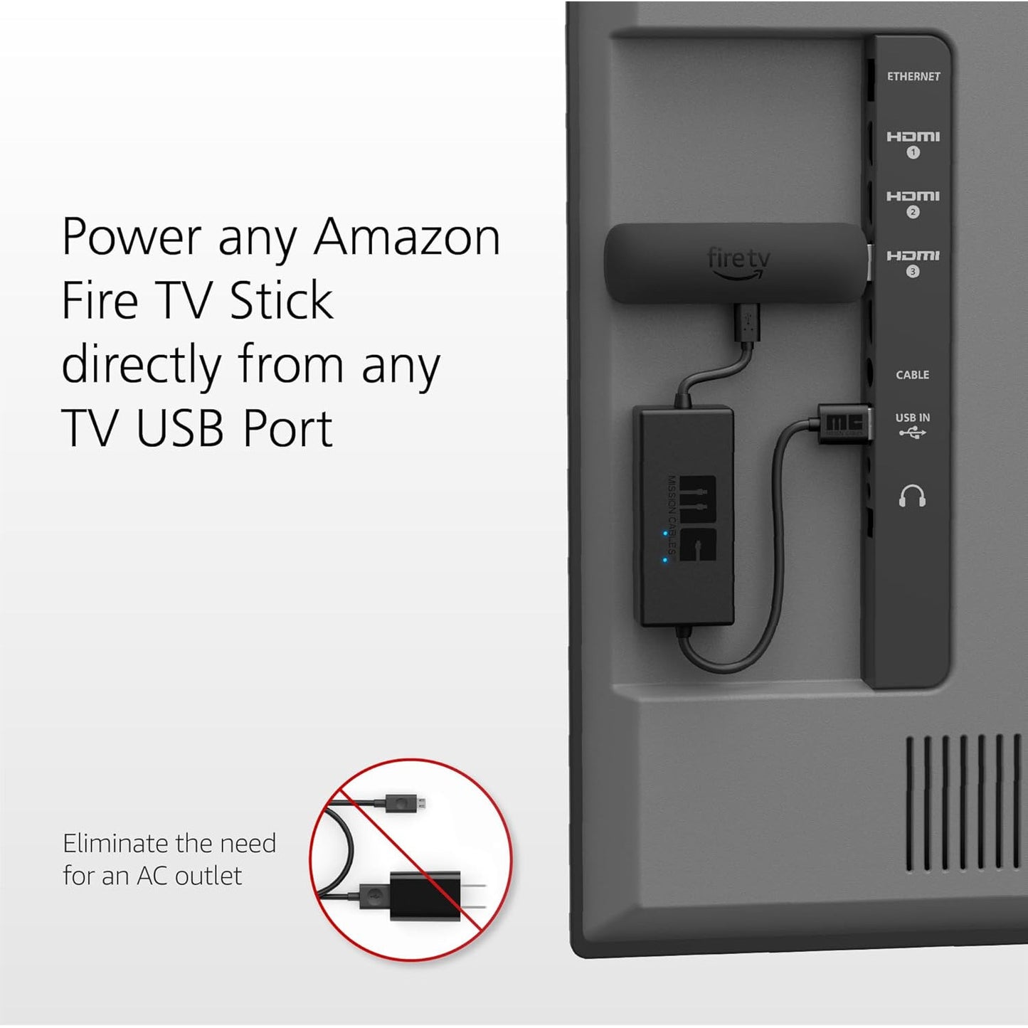 Mission USB Power Cable for Amazon Fire TV Stick – No Adapter Needed