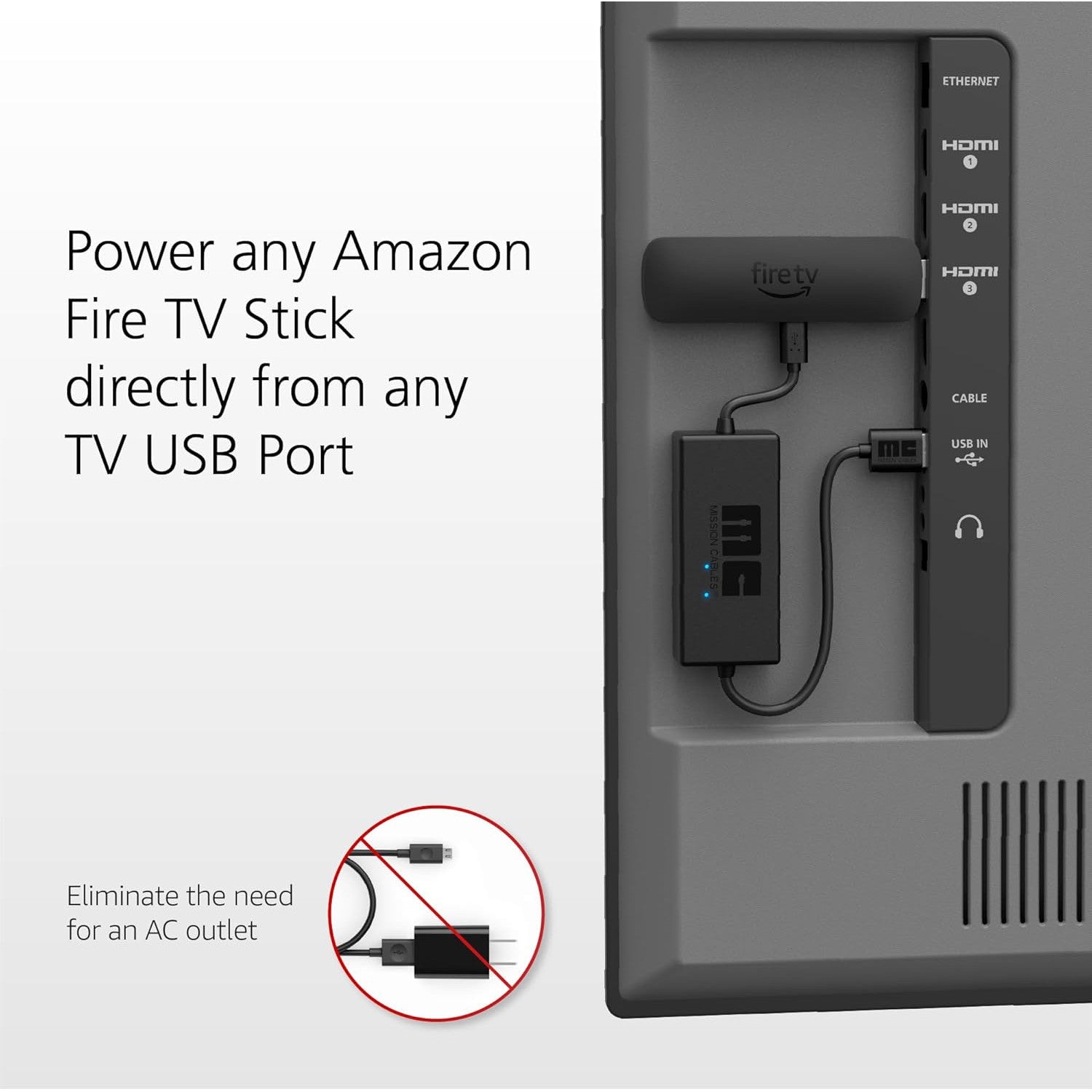 Mission USB Power Cable for Amazon Fire TV Stick – No Adapter Needed