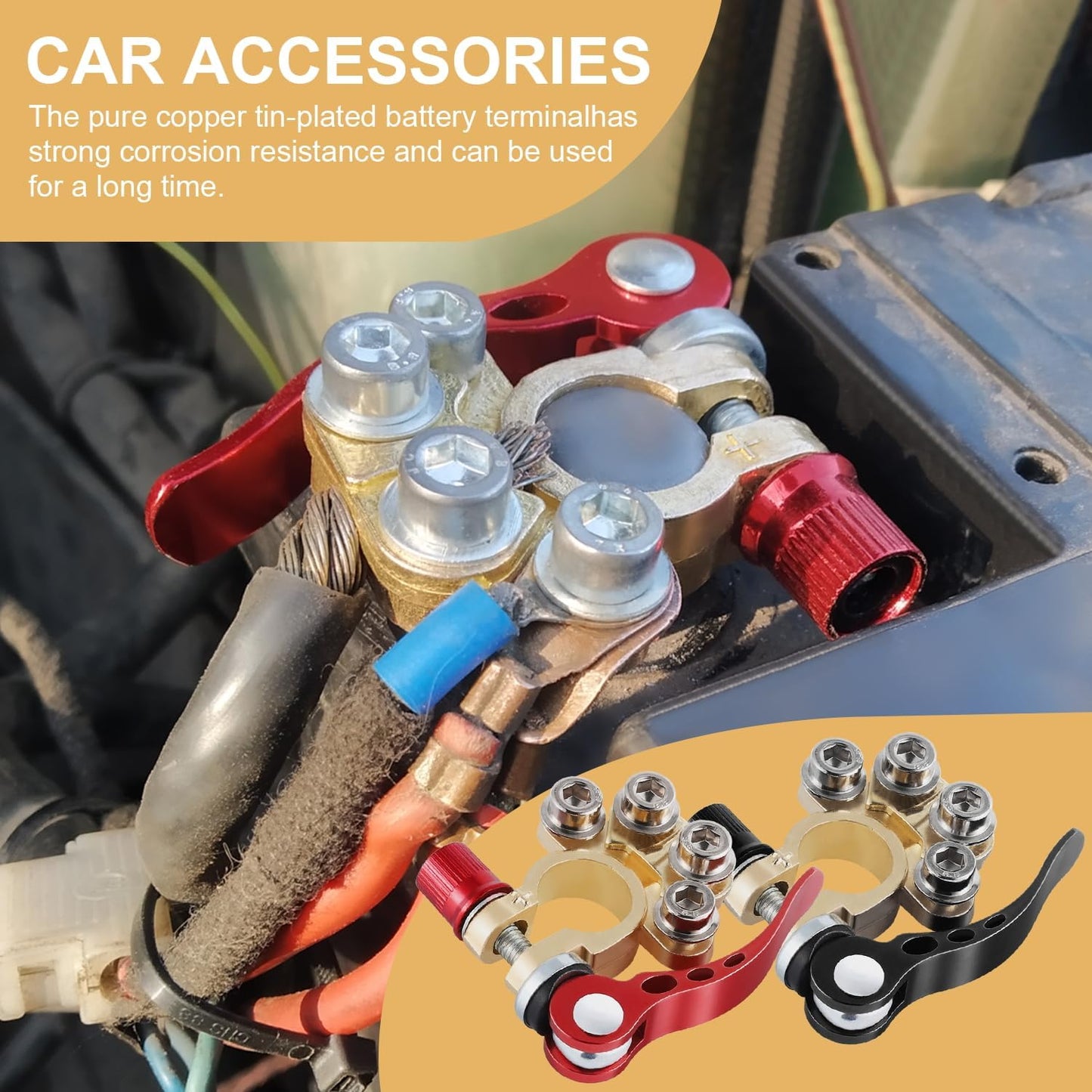 SINGARO 4-Way Quick Release Car Battery Terminal Connectors SAE/JIS A Type Gold-A