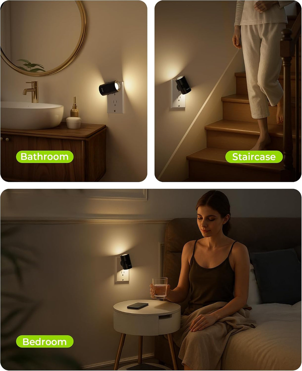 AUVON NL14110W2 Plug in Motion Sensor LED Night Light 2 Pack
