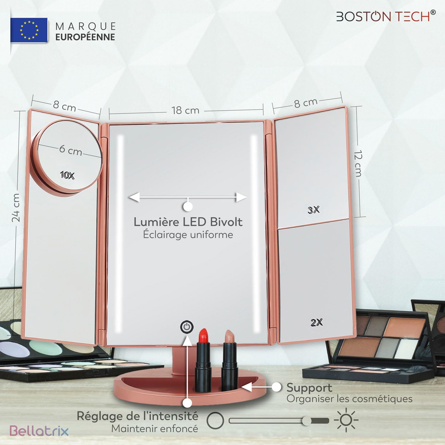 Boston Tech Bellatrix LED Makeup Mirror with 4x Magnification