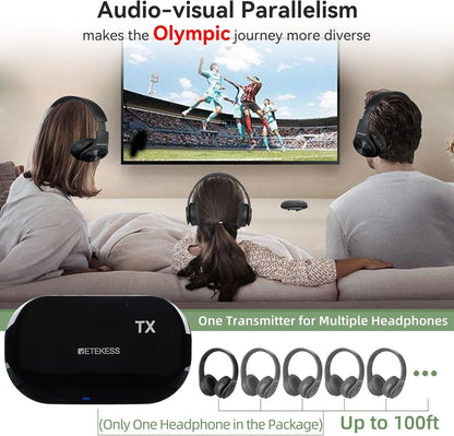 Retekess TA005 Wireless Over-Ear TV Headphones with Transmitter Black