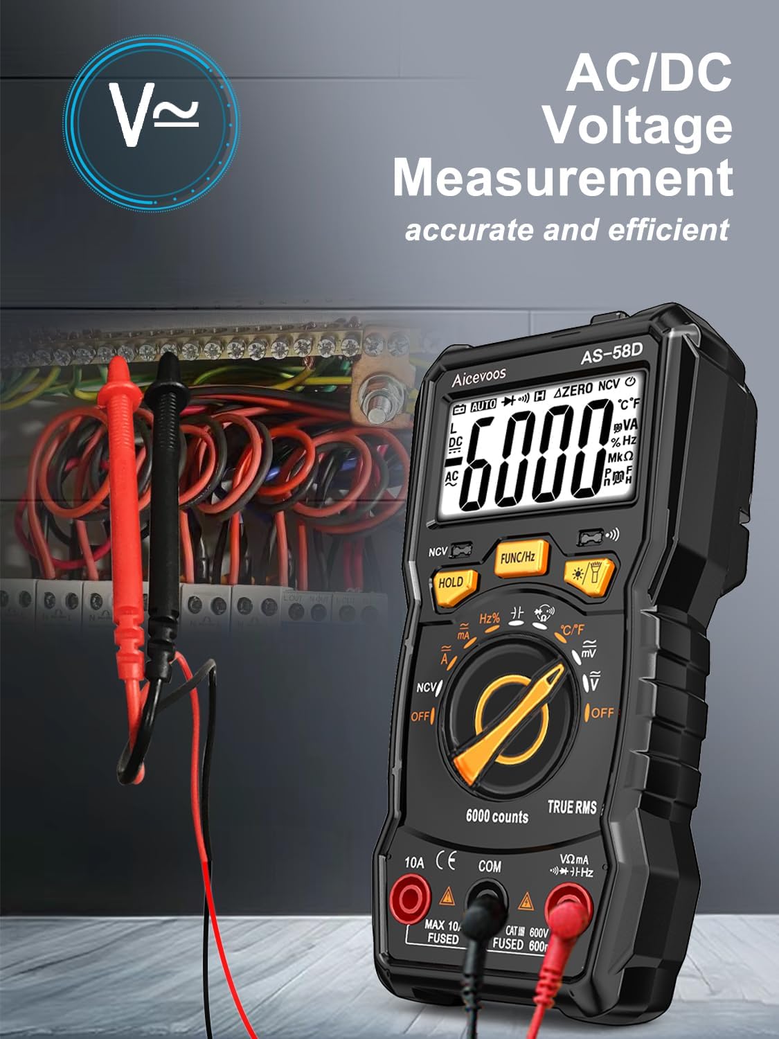 Aicevoos AS-58-1 6000 Counts Auto-Ranging Digital Multimeter Black