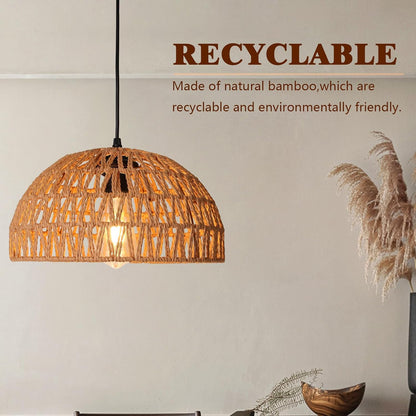 HuisMier Boho Rattan Pendant Lamp with Dimmable Switch