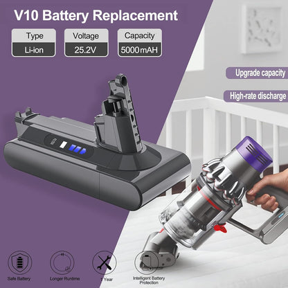 LONG FIT 25.2V V10 Vacuum Replacement Battery 5000mAh