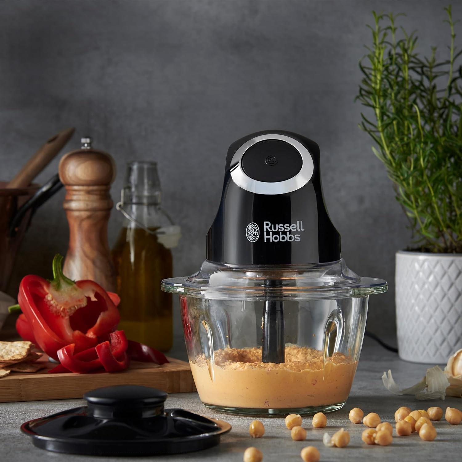 Russell Hobbs Desire Mini Chopper – Matte Black 1L Glass Bowl, 200W Power