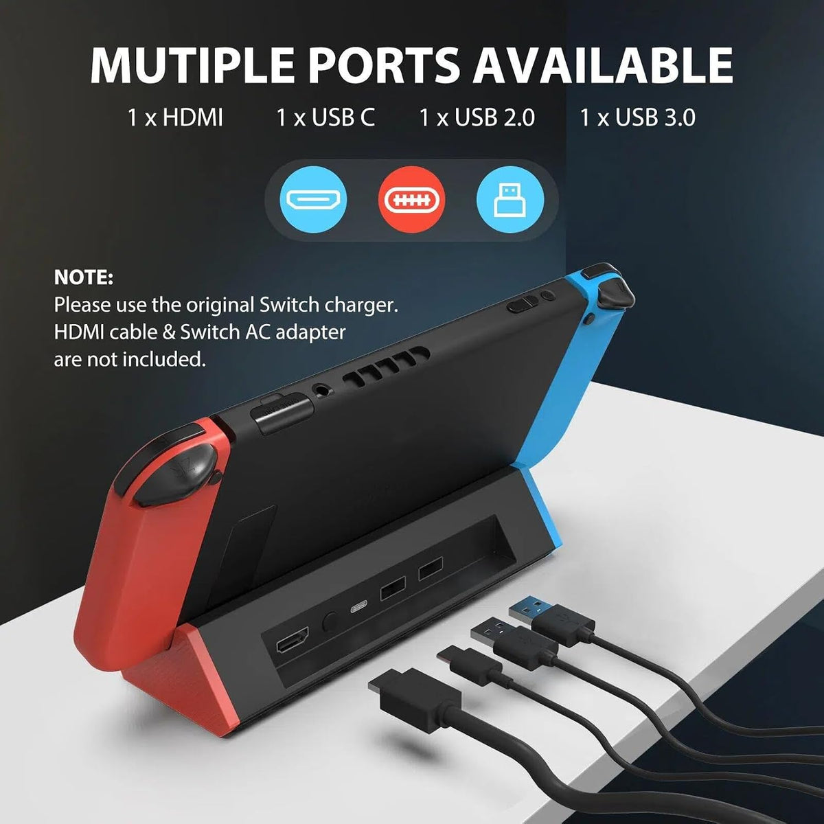 SiWiQU TV Dock for Nintendo Switch/OLED Portable Docking Station 4K HDMI Type-C 2xUSB Charging Stand Replacement