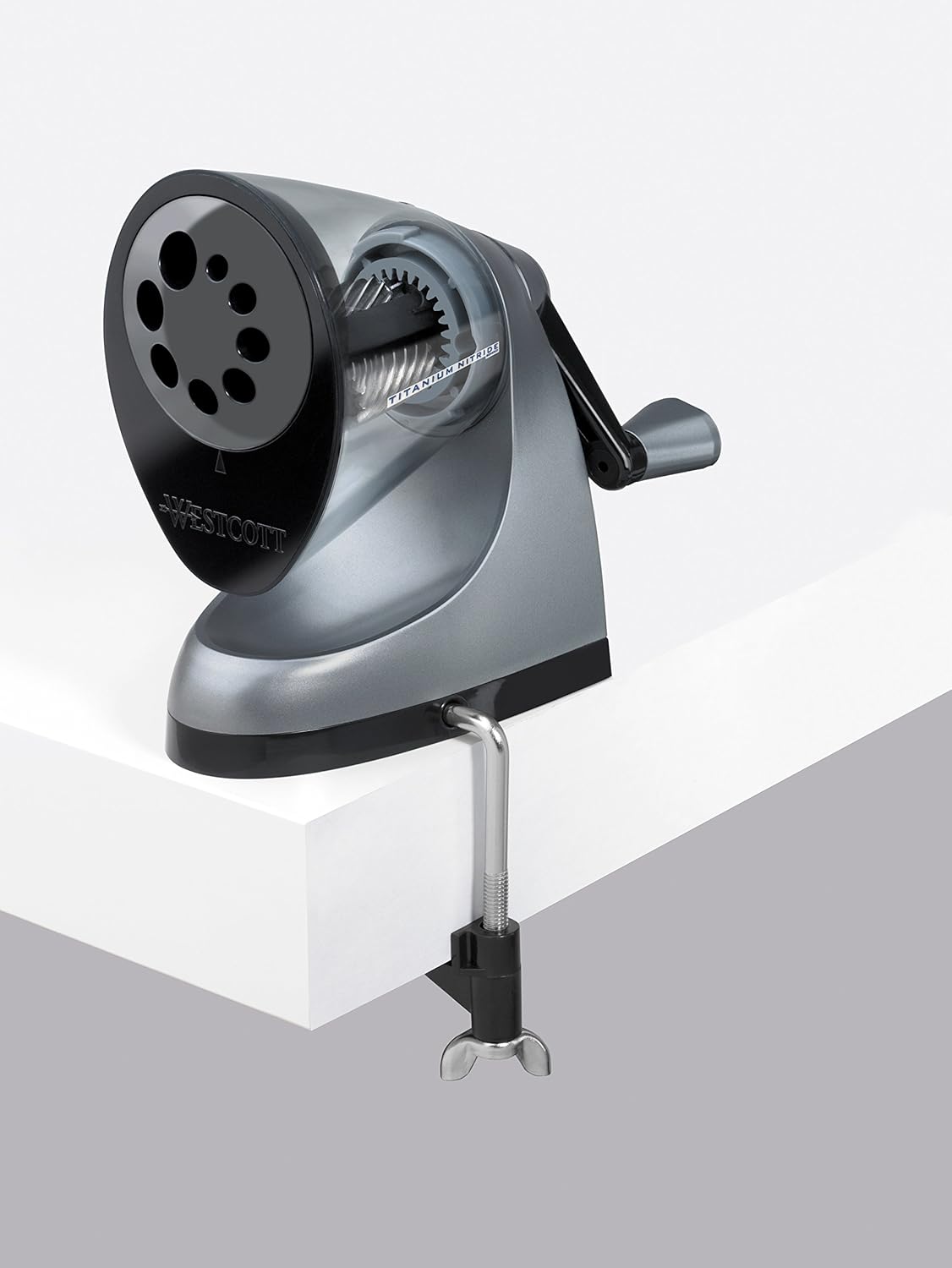 Westcott iPoint ClassAct Manual Pencil Sharpener with Anti‑Microbial Grey Finish