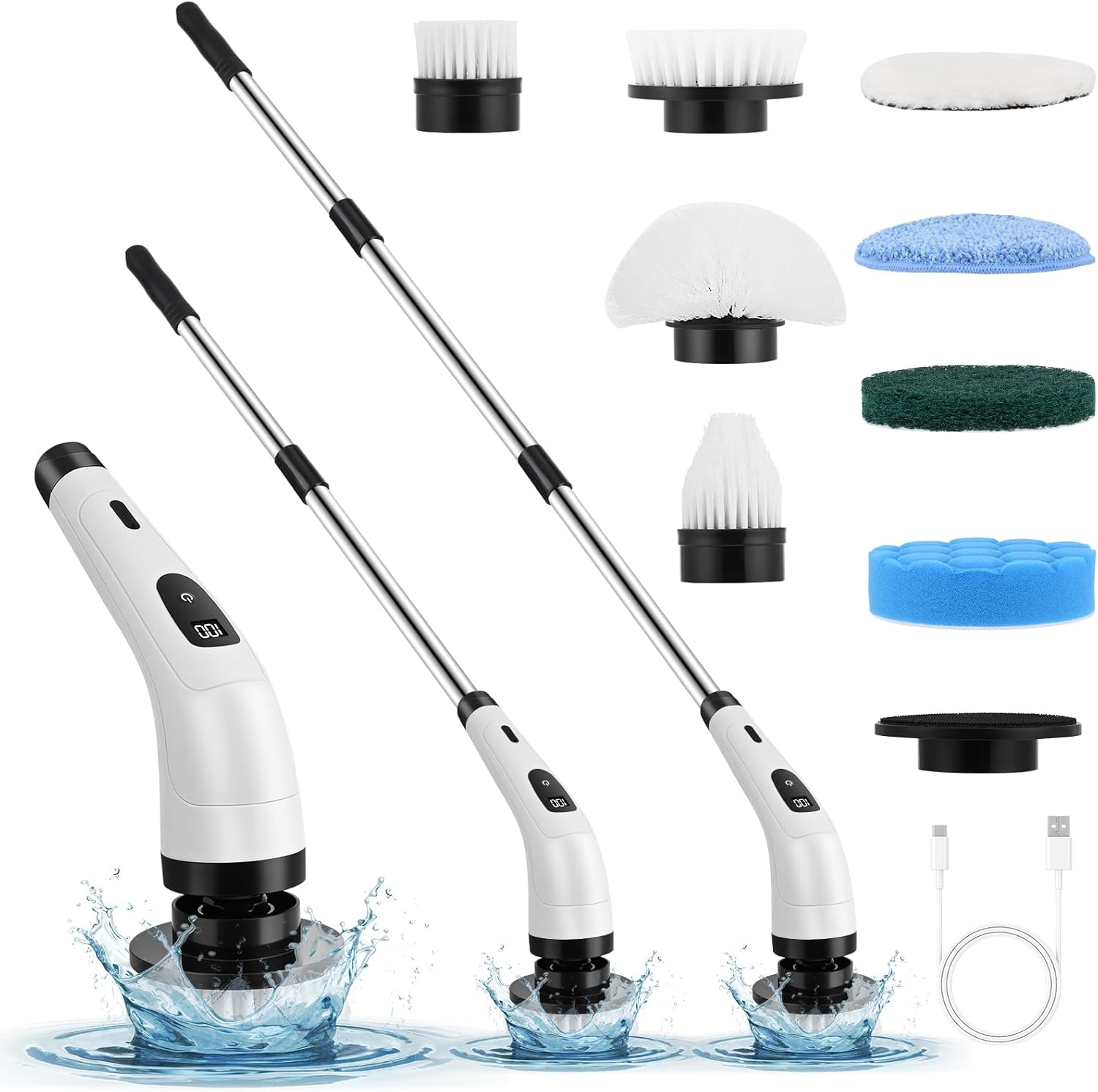 Euakee Cordless Electric Cleaning Brush with 8 Interchangeable Heads