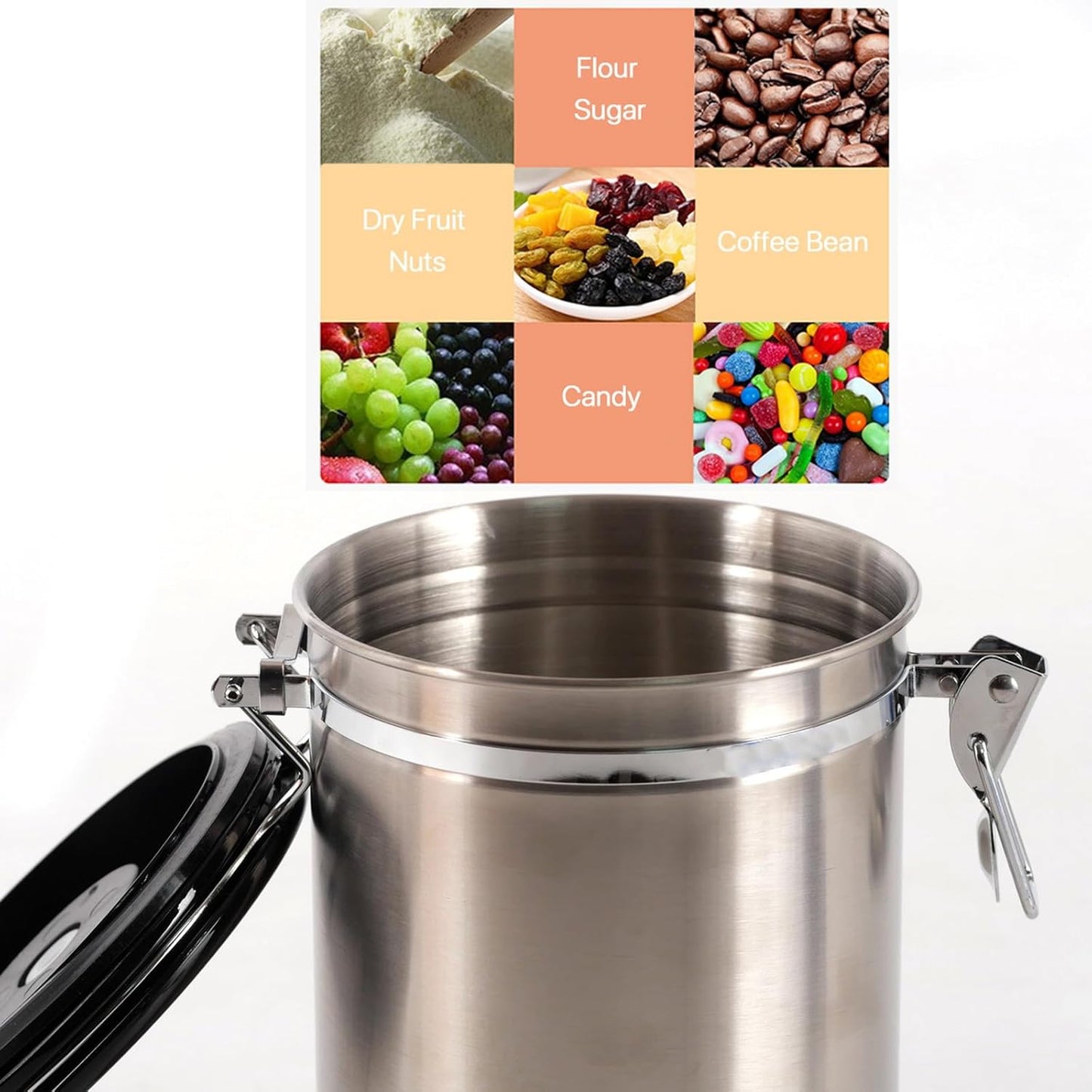 SUEIANNMN 1.8L Airtight Stainless Steel Coffee Canister with Freshness Tracker