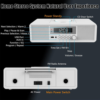 Compact Micro Home CD Stereo System with Bluetooth FM Radio