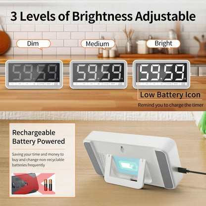 VOCOO Digital Kitchen Timer 7.8" Extra Large Display Magnetic LED White
