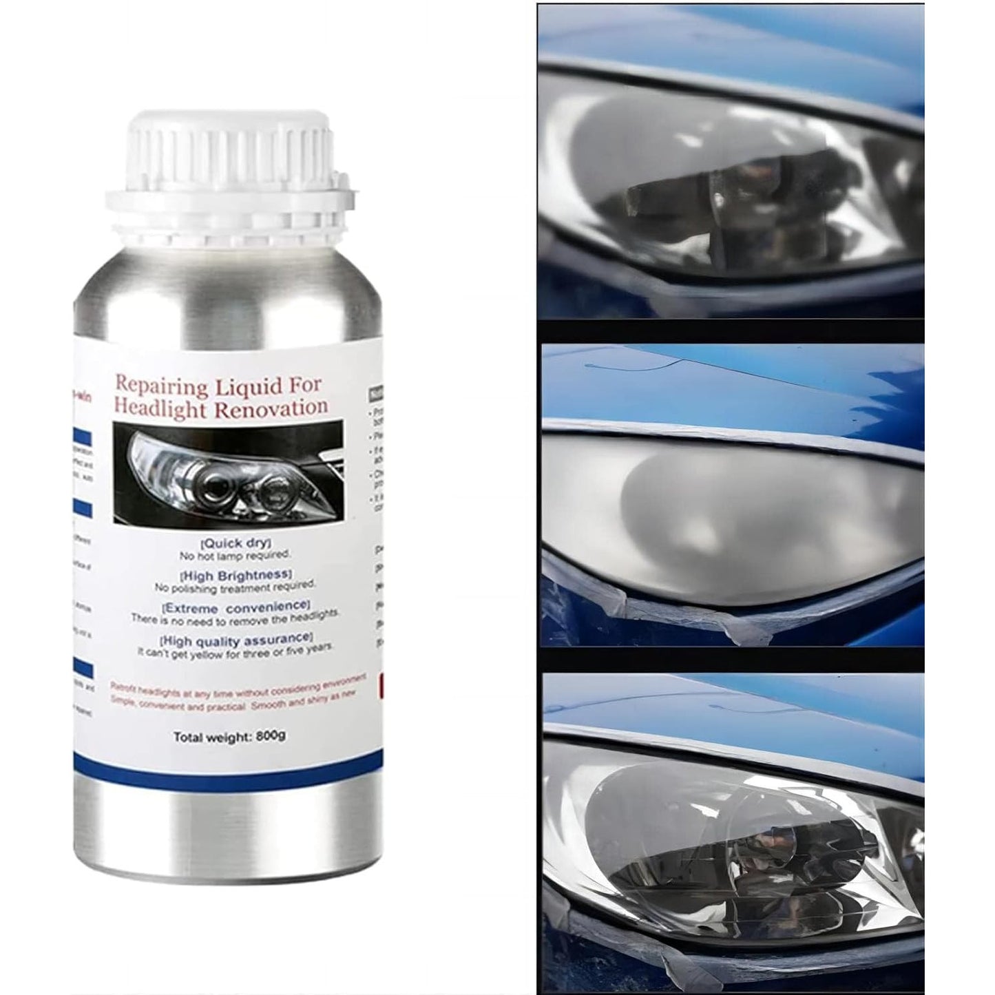 TONZACK 800g Headlight Scratch Repair Liquid – Clear Yellow‑Free Lights