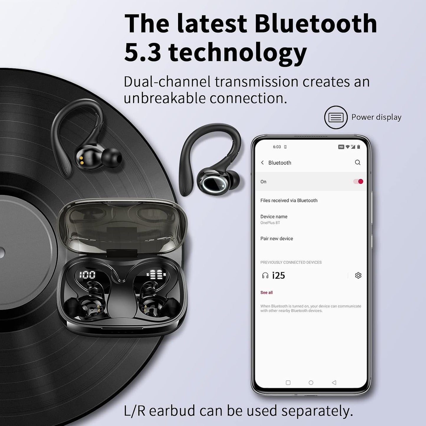Rulefiss i25 Wireless Earbuds Bluetooth 5.3 Sport Earhooks IP7 Waterproof