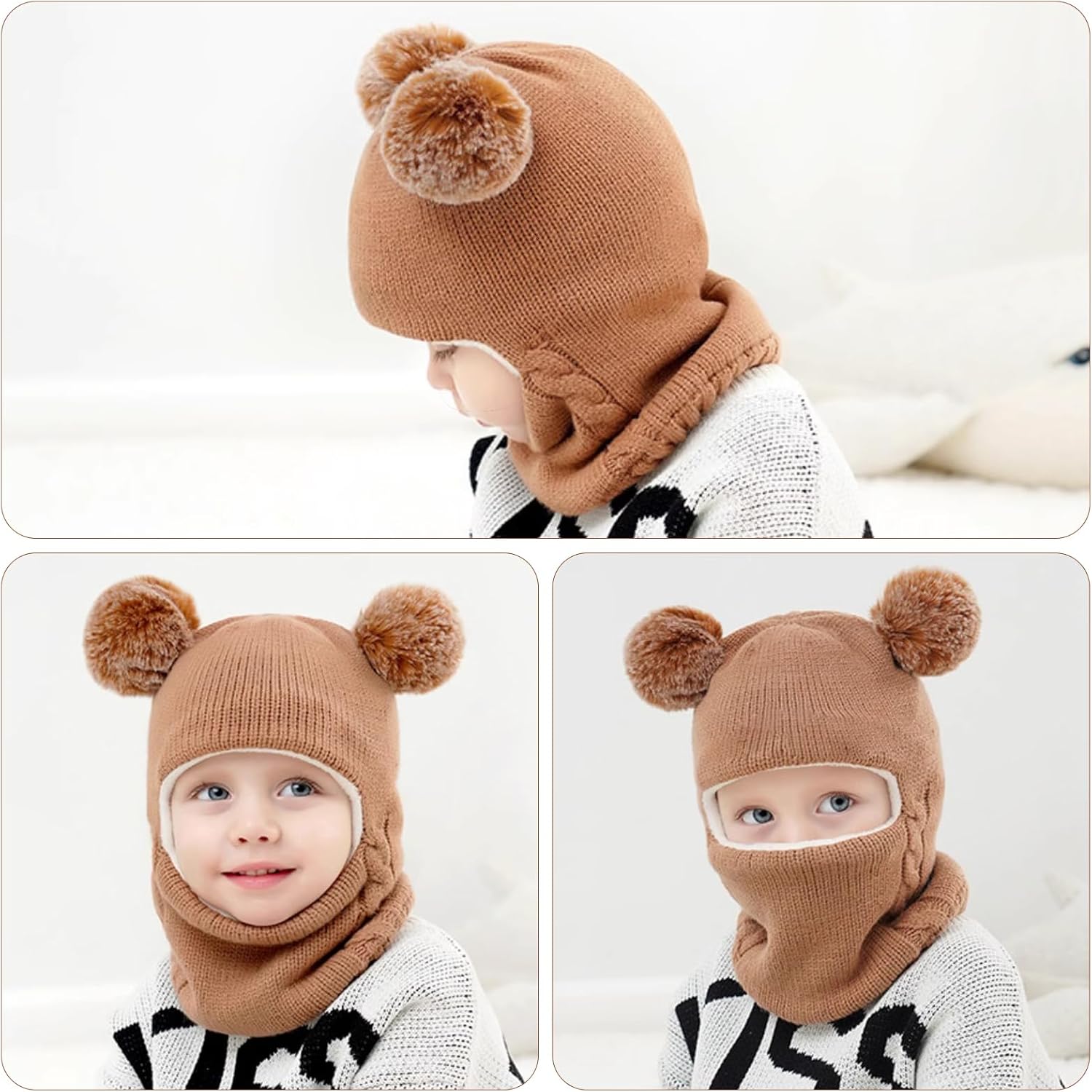 Fadcaer Warm Hooded Baby Winter Hat with Pom Pom