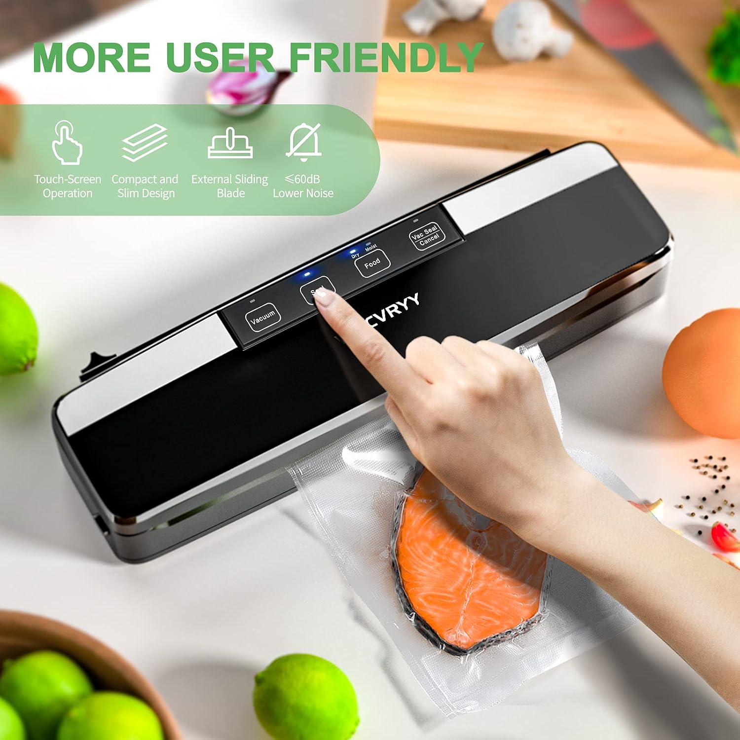WOCVRYY V2 6-in-1 Vacuum Sealer 125W Dry & Wet Mode Black