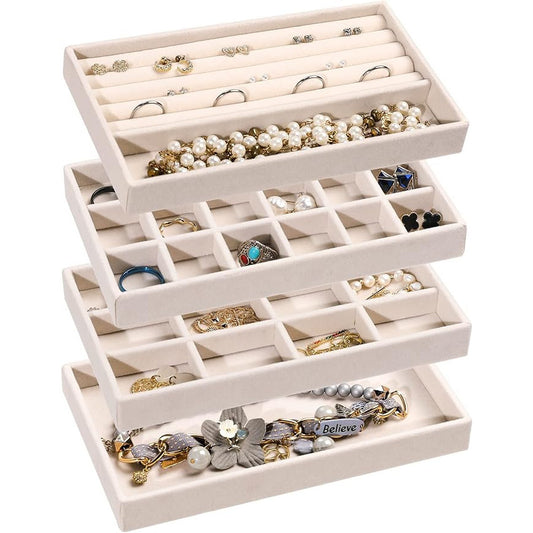 Velvet 4-Pack Stackable Jewelry Organizer Trays for Drawer