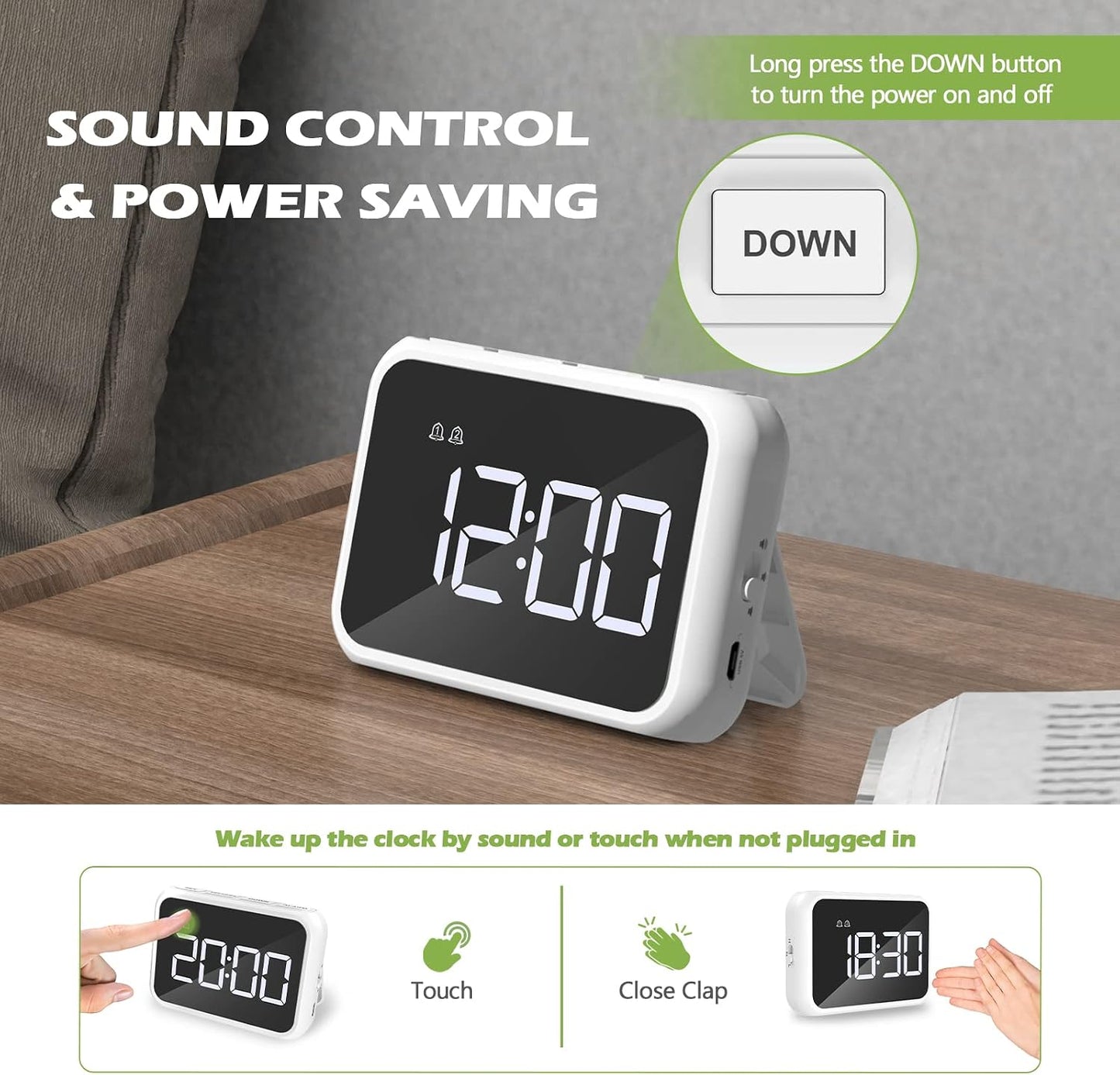 KeeKit Digital Alarm Clock 4in LED Display USB 2 Alarms 3 Brightness 3 Volume Levels