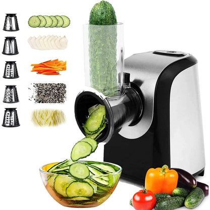 Meykey 5‑Cone Automatic Electric Vegetable Slicer with Stainless Steel Blades