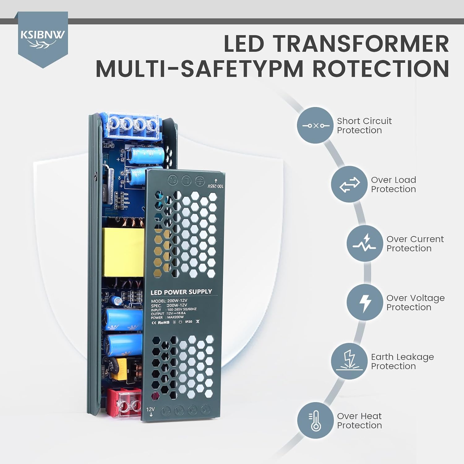 KSIBNW 7-D687-12V-200W Extra Thin LED Driver Transformer 230V to 12V 200W