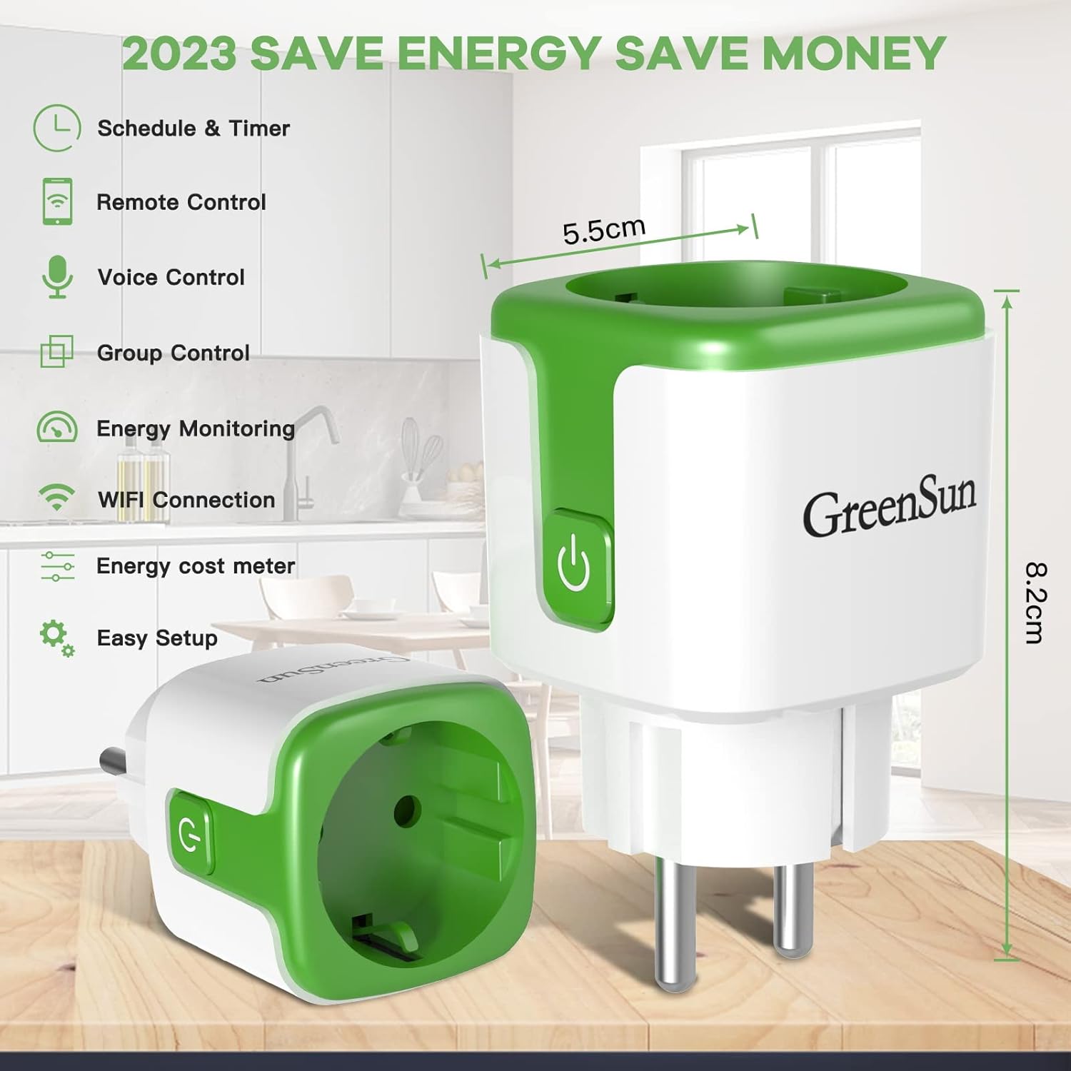 GreenSun WiFi Smart Socket with Energy Monitoring, Alexa Voice Control