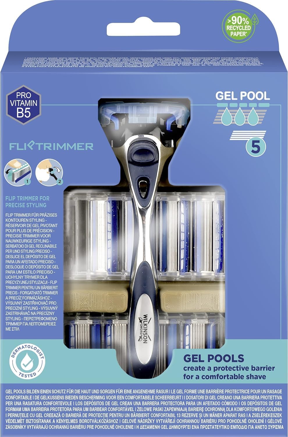 Wilkinson Sword Hydro 5 Skin Regular Protection – 5 Sheet Razor with 13 Refills and Pro‑Vitamin B5 Gel