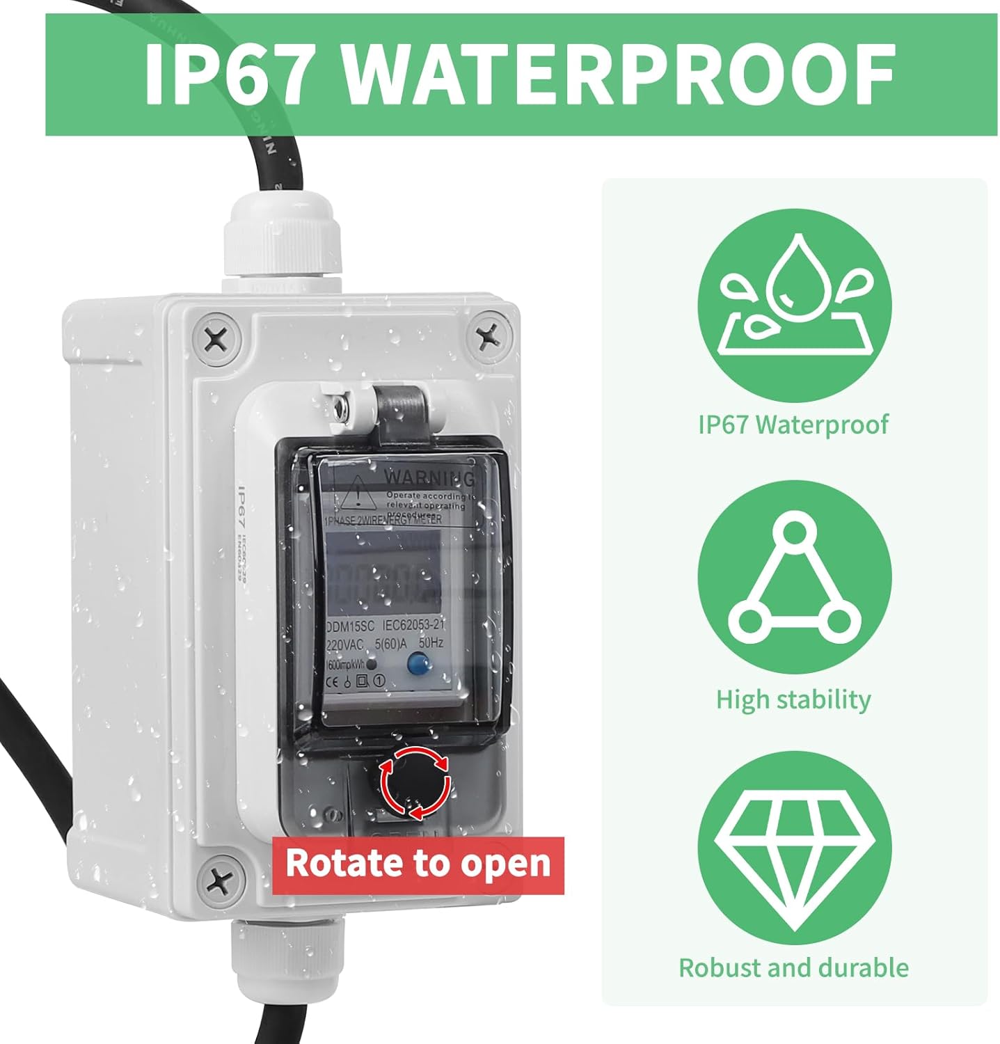 SWAWIS Mobile Digital Power Meter 230V IP67 Outdoor KWH Energy Monitor Socket