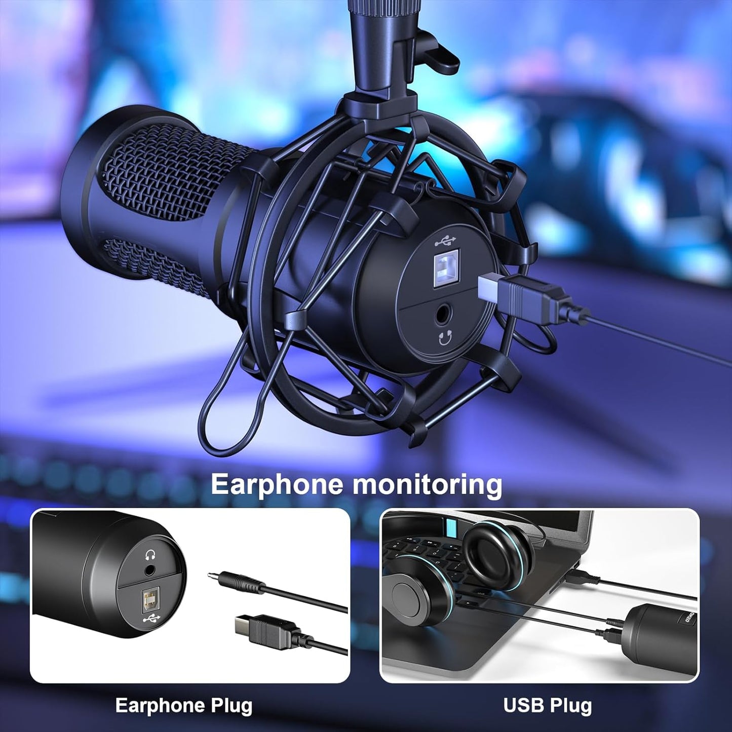 Aokeo AK-60 USB Condenser Microphone Kit – 192kHz/24bit Cardioid Mic with Boom Arm, Shock Mount & Pop Filter
