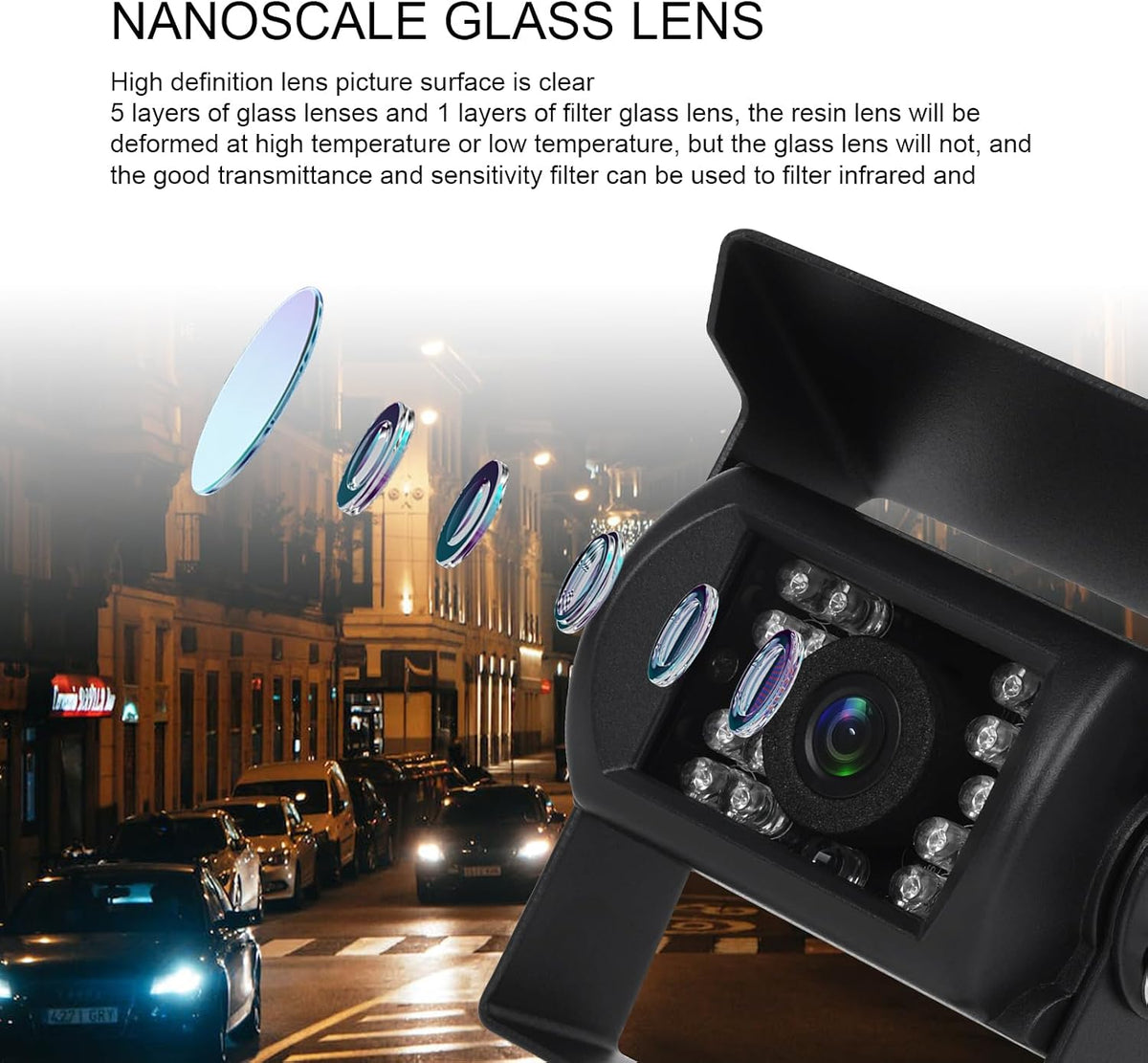 CAMECHO Vehicle Backup Camera with IR Night Vision for Bus Truck RV