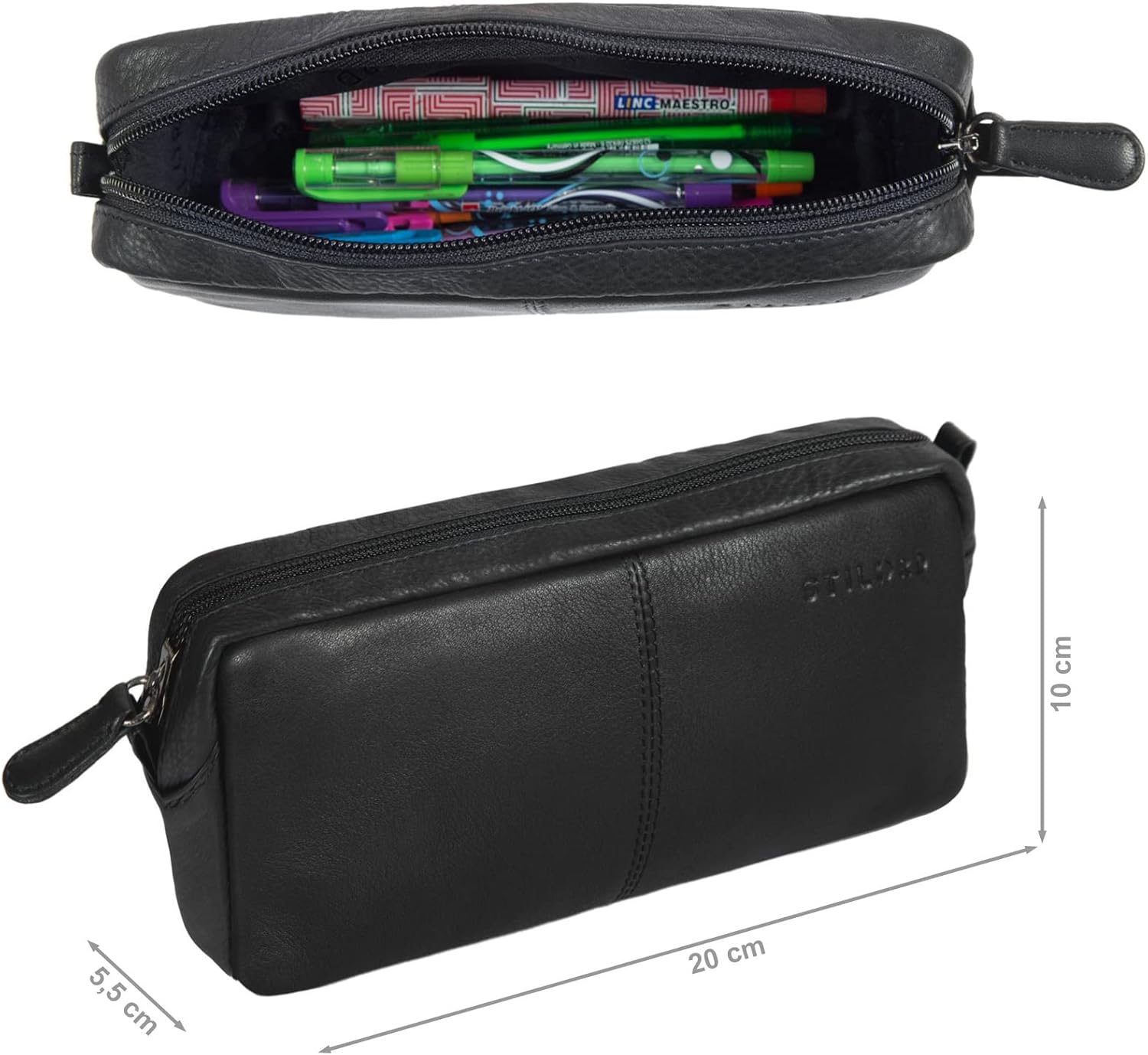 STILORD Spencer Vintage Leather Pen Case with Zipper