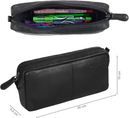 STILORD Spencer Vintage Leather Pen Case with Zipper