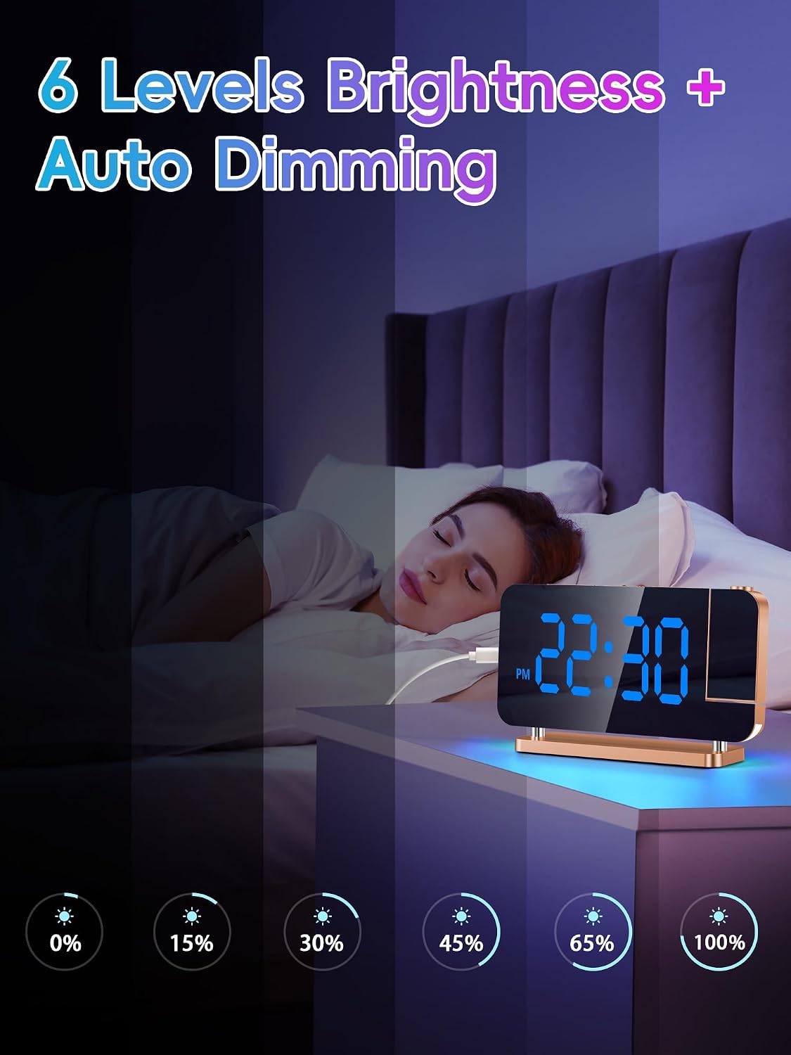 COOLNIGHT EN8853B-RGB Projection Alarm Clock Rose Gold