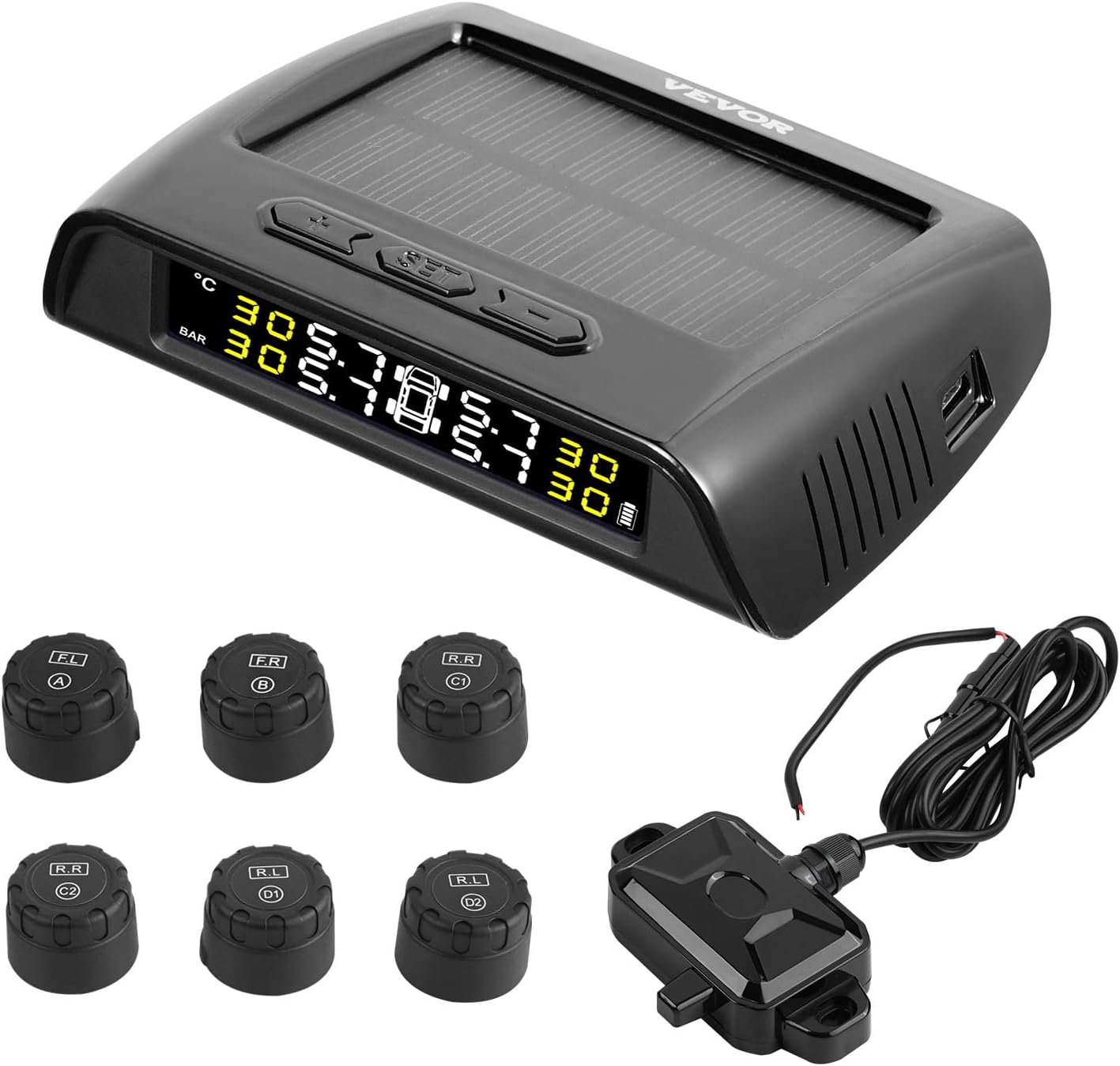 VEVOR 6-Sensor RV Tire Pressure Monitoring System with Solar Power