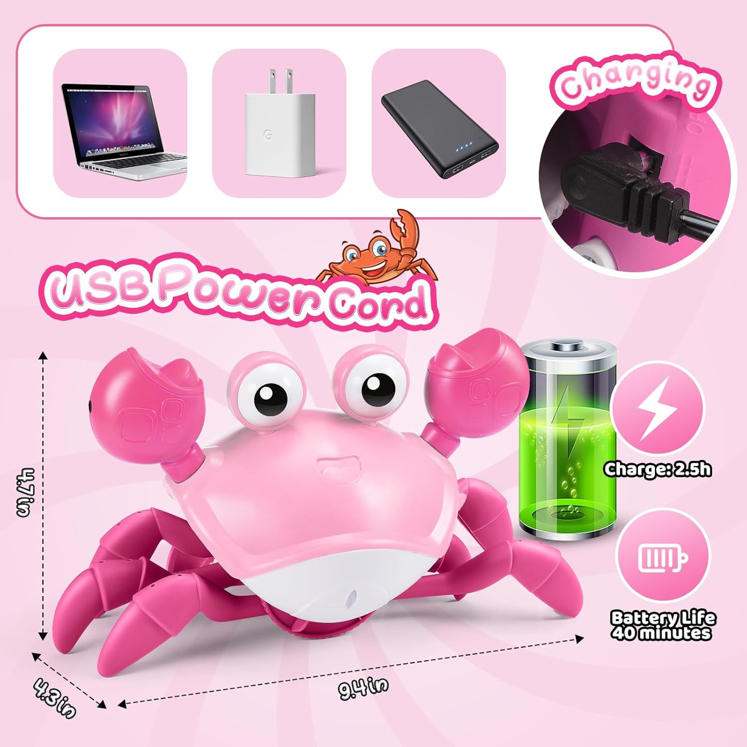 Toyzey Interactive Crawling Crab Sensory Toy with Music and Lights