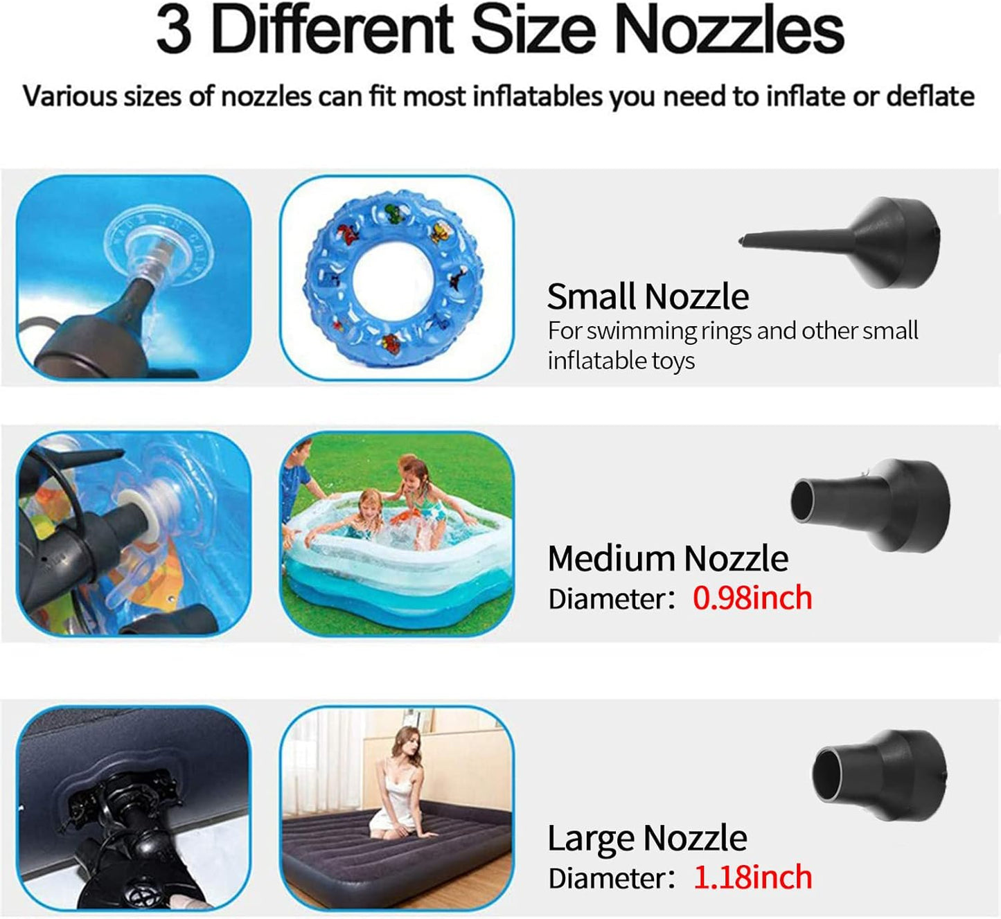 Black Portable AC110V/DC12V Electric Air Pump with 3 Nozzles